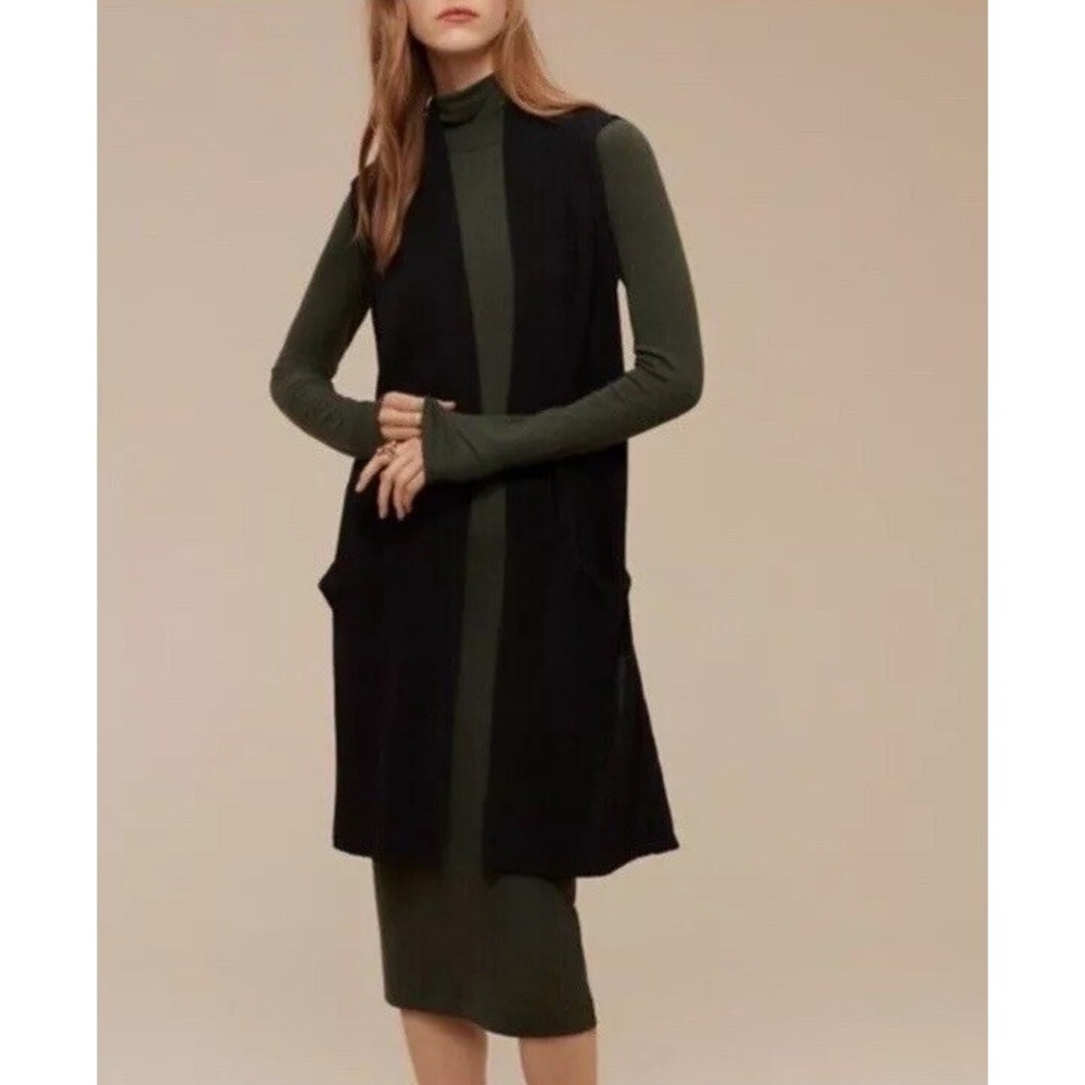 Wilfred Dunkirk Black Knit Open Front Long Cardigan Sweater‎ Vest Womens Size L